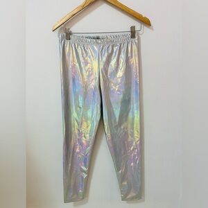 NEW Costume Leggings Silver Shine with Rainbow Mirror in Light Size Small